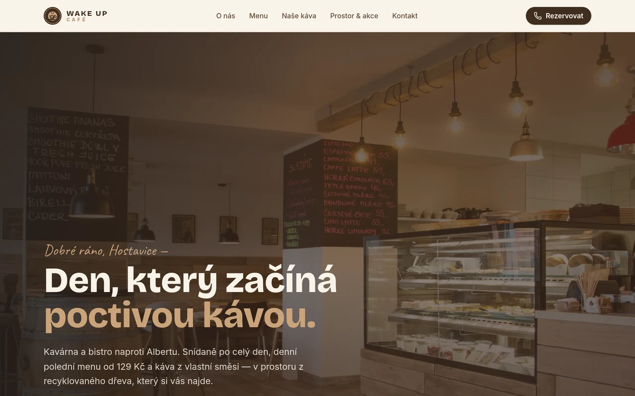 Web, který jsem navrhl pro WAKE UP CAFÉ